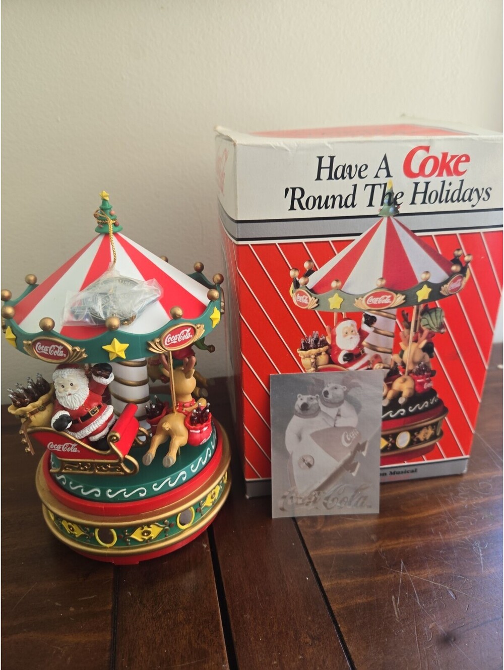 VINTAGE COCA COLA CHRISTMAS THEMED CAROUSEL MUSIC BOX TURNS/PLAYS JINGLE BELLS